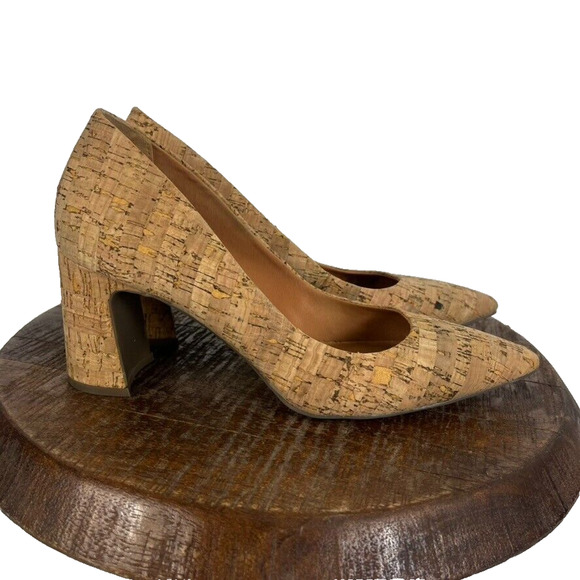 Anne Klein Pumps Women Size 9 Tan Brown Benedette Cork Block Heel Modern - Picture 2 of 12